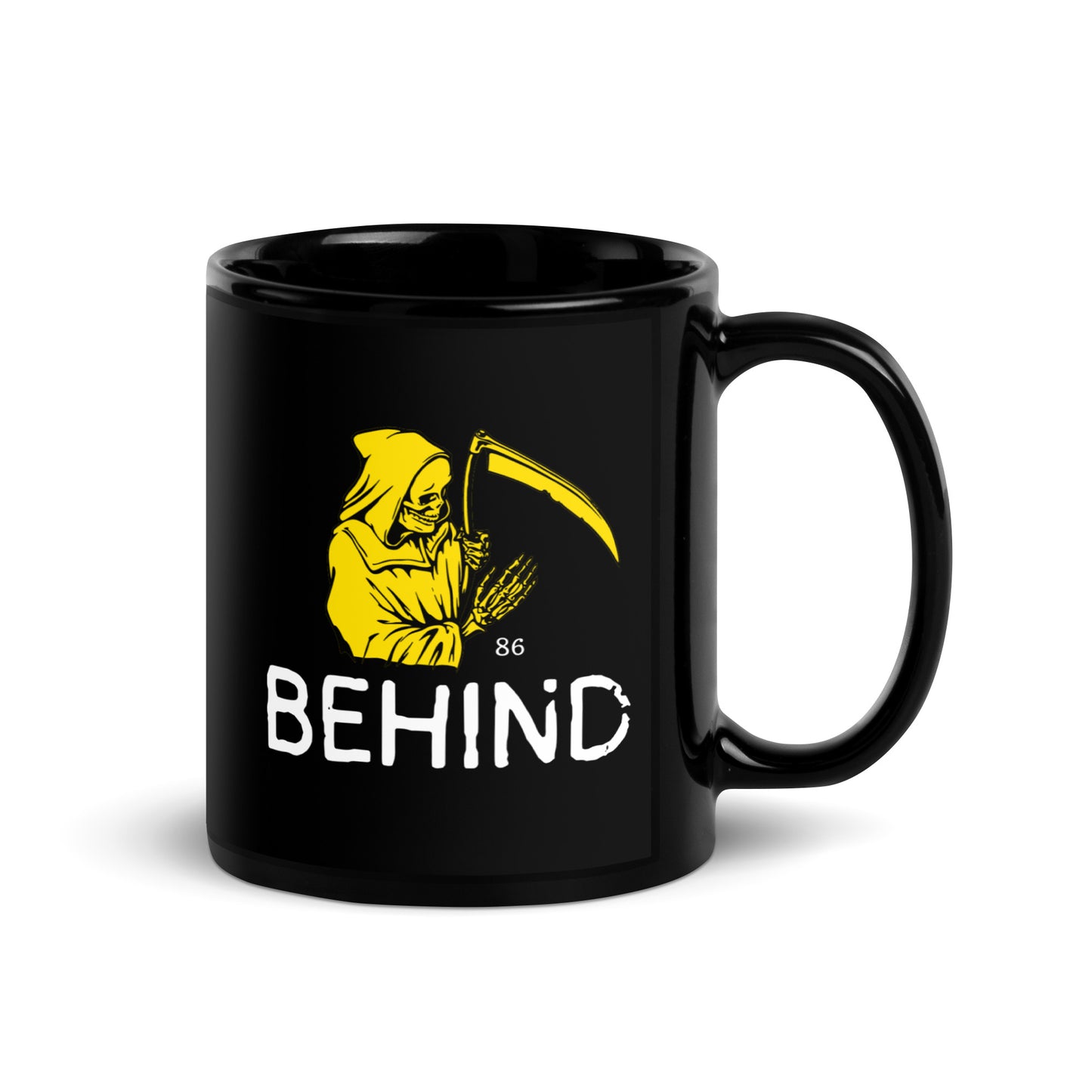 BEHIND Black Glossy Mug