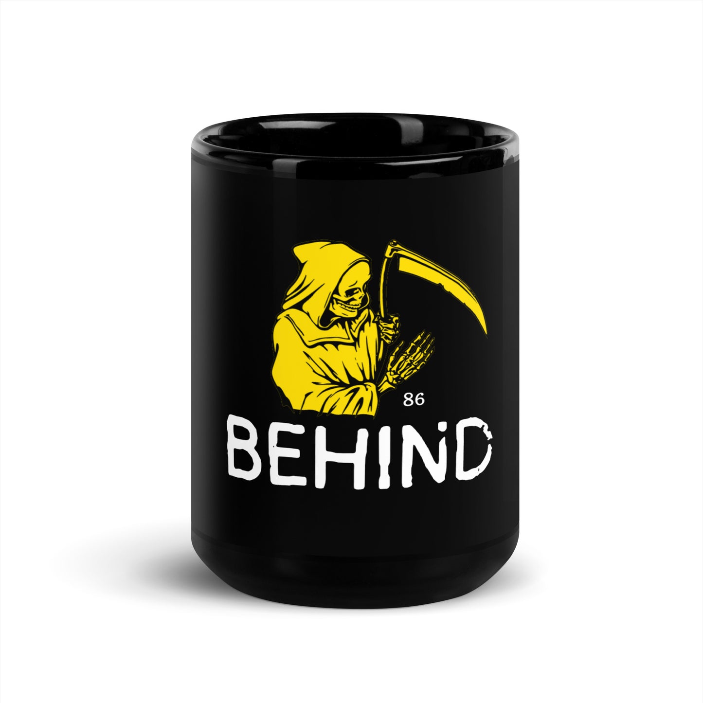BEHIND Black Glossy Mug