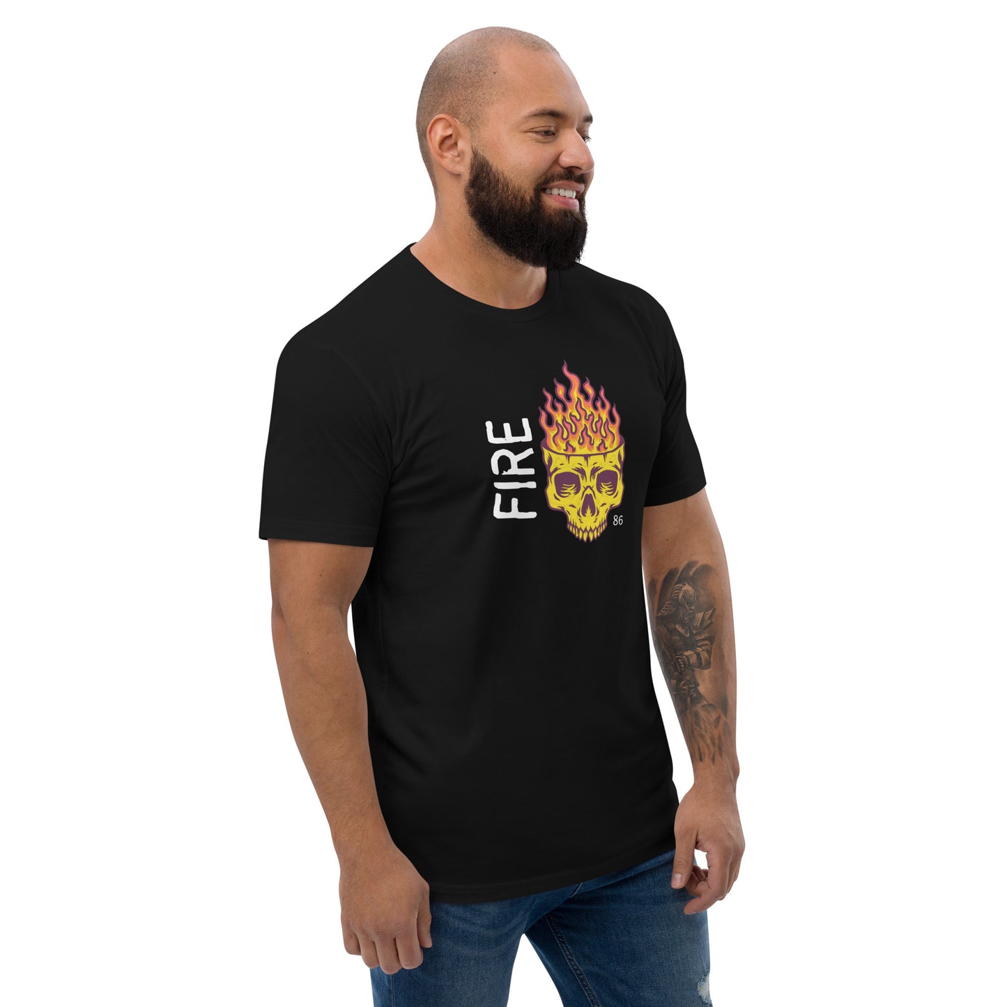 FIRE SKULL Fitted Short Sleeve T-shirt