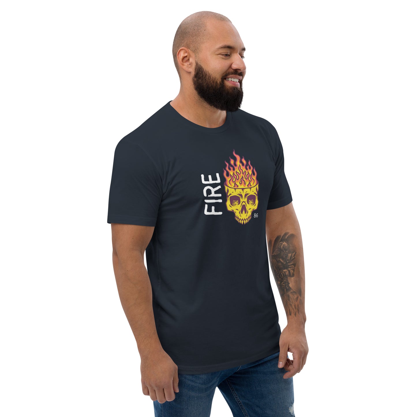 FIRE SKULL Fitted Short Sleeve T-shirt