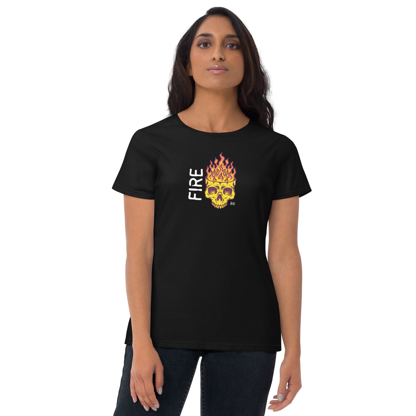 FIRE SKULL BLACK Women's short sleeve t-shirt