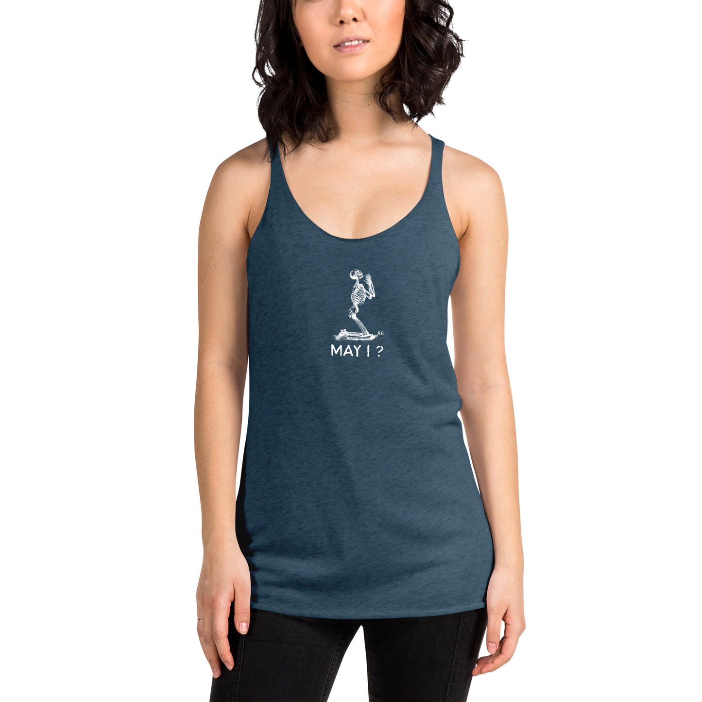 MAY I?  BLACK Women's Racerback Tank