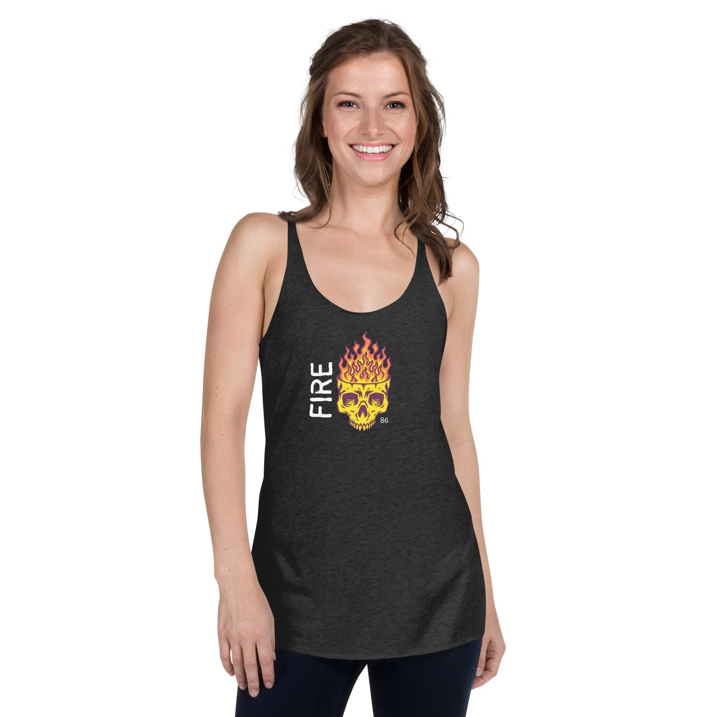 FIRE SKULL BLACK Women's Racerback Tank