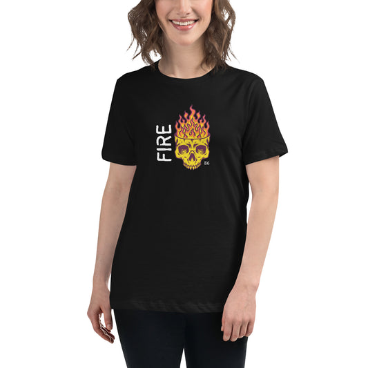 FIRE SKULL BLACK Women's Relaxed T-Shirt