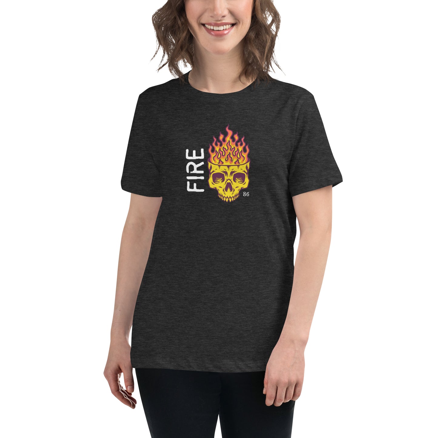 FIRE SKULL BLACK Women's Relaxed T-Shirt